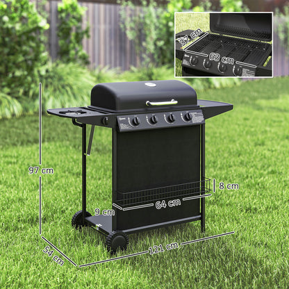 5 Burner Gas Barbecue Grill Portable Gas BBQ Grill with Lid, Black