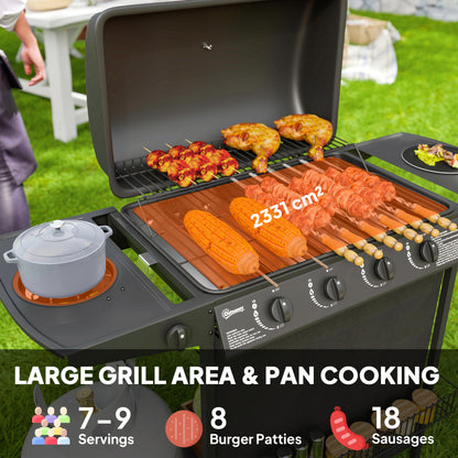 5 Burner Gas Barbecue Grill Portable Gas BBQ Grill with Lid, Black