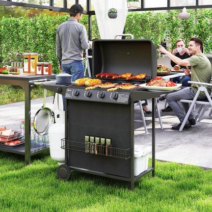 5 Burner Gas Barbecue Grill Portable Gas BBQ Grill with Lid, Black
