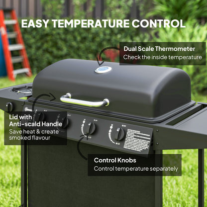 5 Burner Gas Barbecue Grill Portable Gas BBQ Grill with Lid, Black