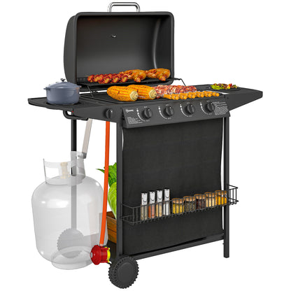 5 Burner Gas Barbecue Grill Portable Gas BBQ Grill with Lid, Black