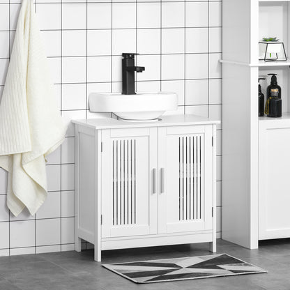 Bathroom Pedestal Under Sink Cabinet with Storage Shelf, 2 Doors, White