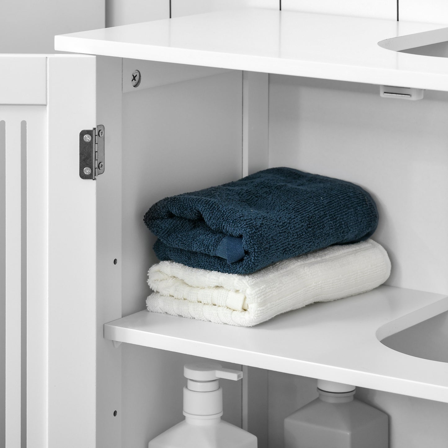 Bathroom Pedestal Under Sink Cabinet with Storage Shelf, 2 Doors, White