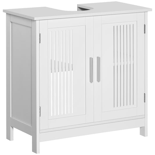 Bathroom Pedestal Under Sink Cabinet with Storage Shelf, 2 Doors, White
