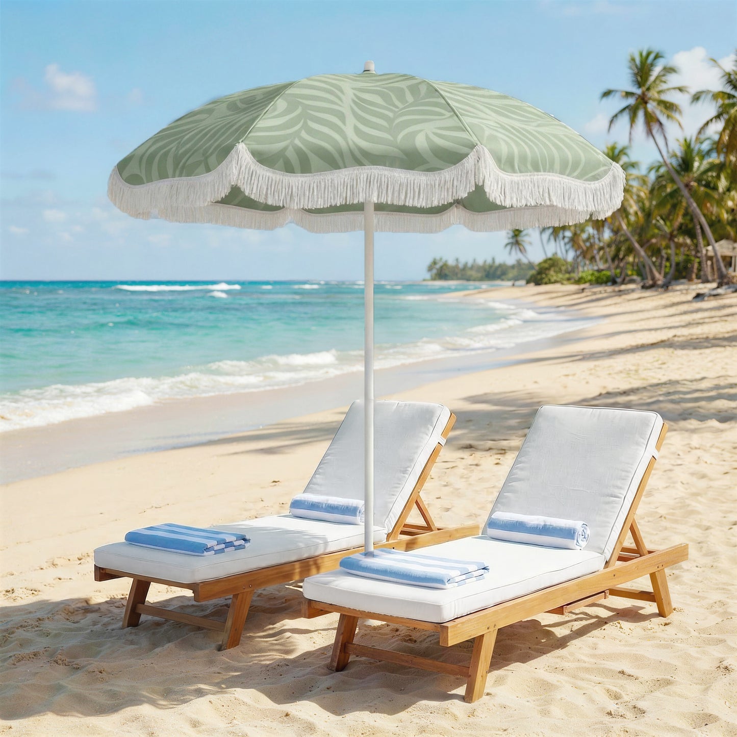 1.8 m Beach Umbrella Parasol with Sand Anchor, 30 Tilt, Green