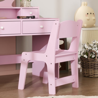 Kids Dressing Table Set w/ Stool, Mirror, Drawers - Pink