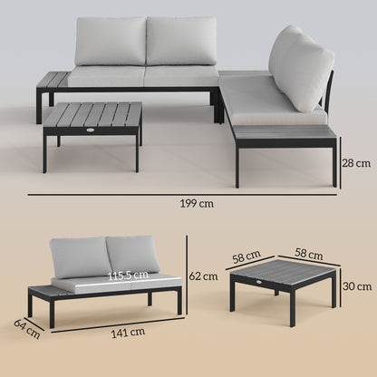 4 Seater Garden L Shaped Corner Sofa Set with Removable Thick Cushions Grey