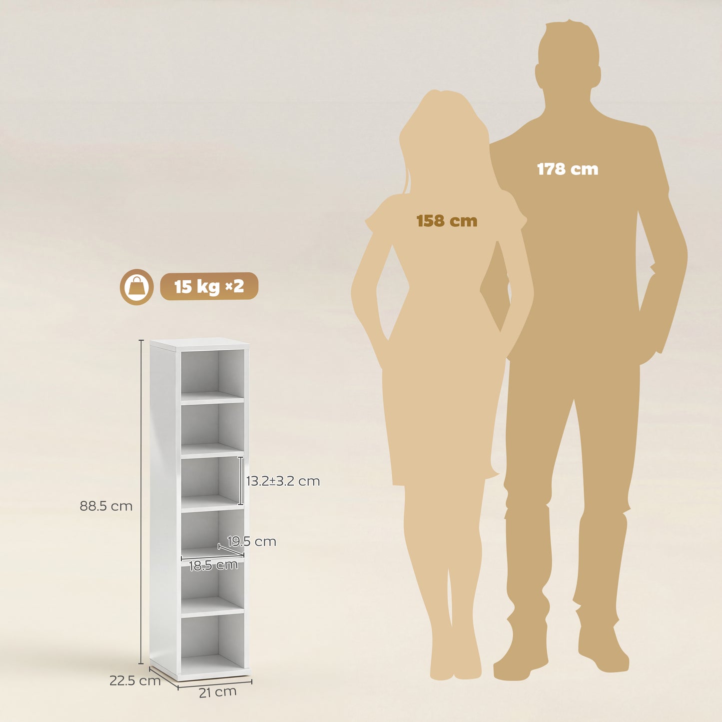 Set of 2 CD Storage Units with Adjustable Shelves, High Gloss White