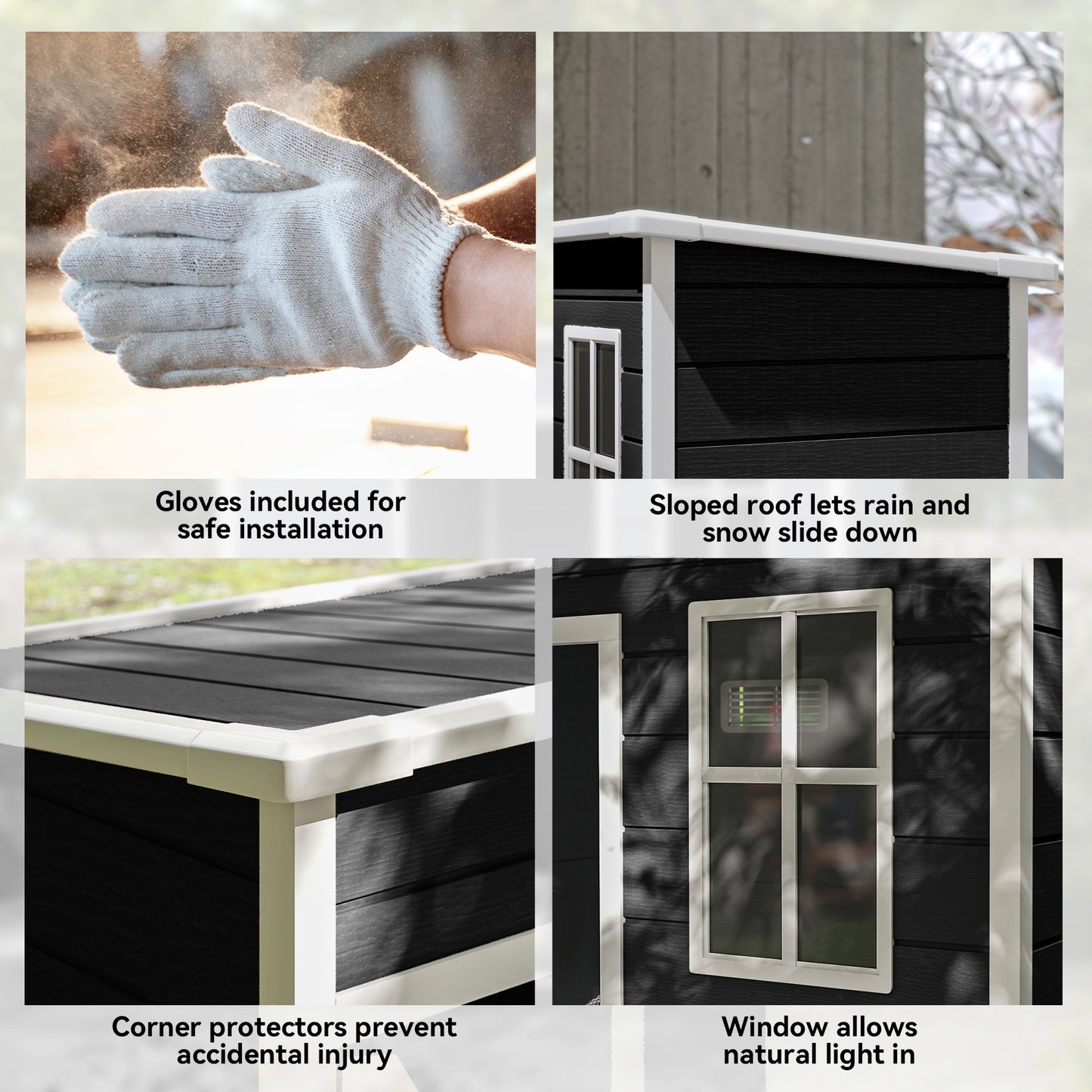 5' x 3' Garden Shed w/ Floor, Lockable Door, Window and Vent Black