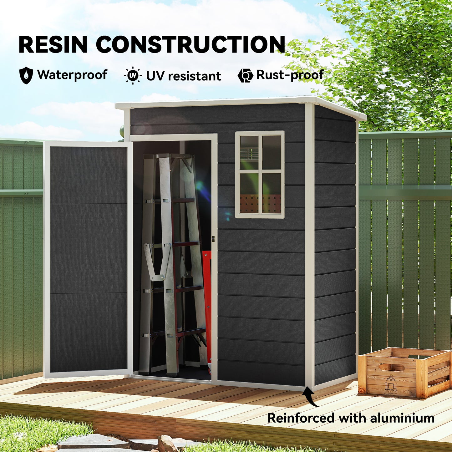 5' x 3' Garden Shed w/ Floor, Lockable Door, Window and Vent Black