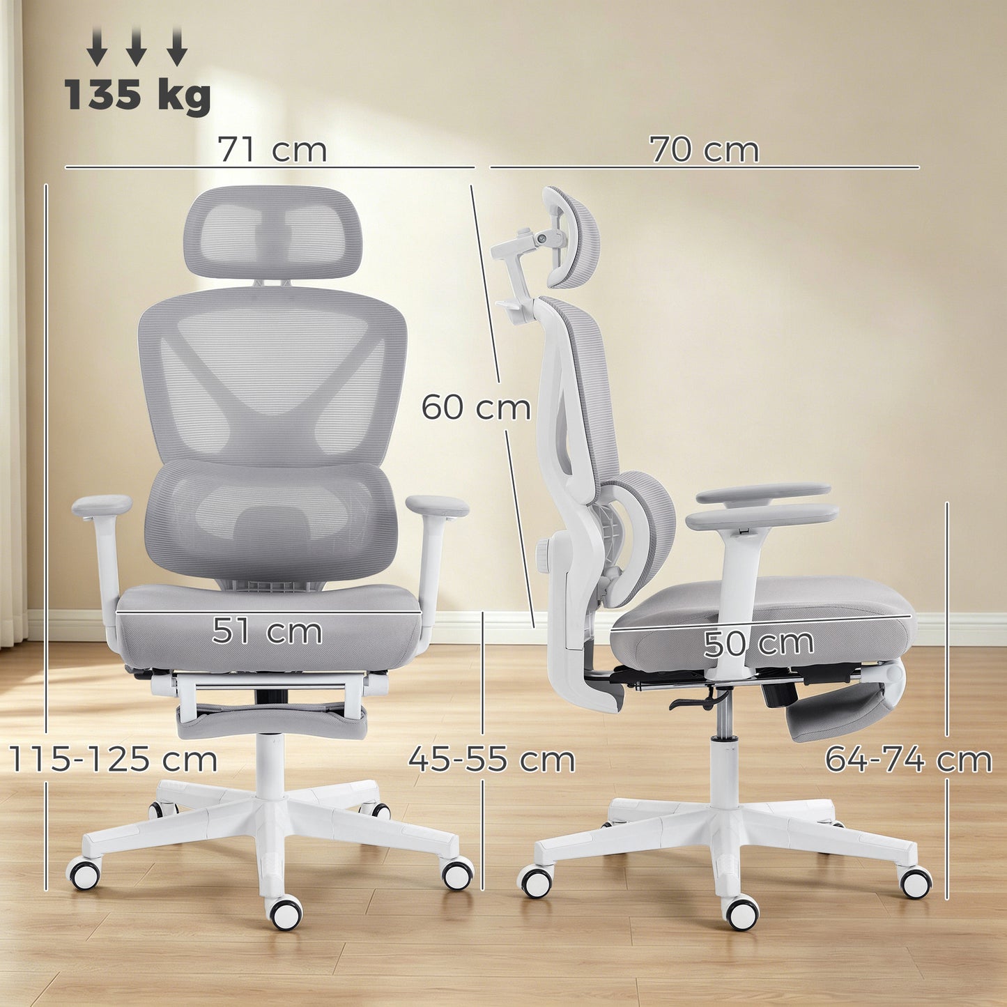 Executive Office Chair, Recliner Computer Chair with Footrest, Grey