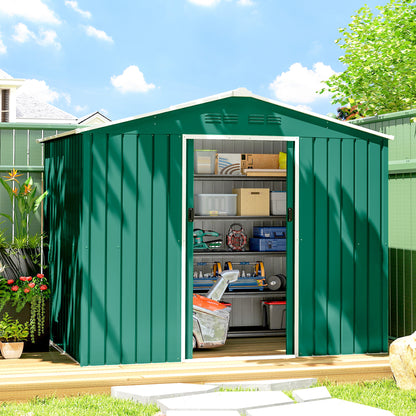 8 x 6ft Garden Storage Shed with Double Door Green