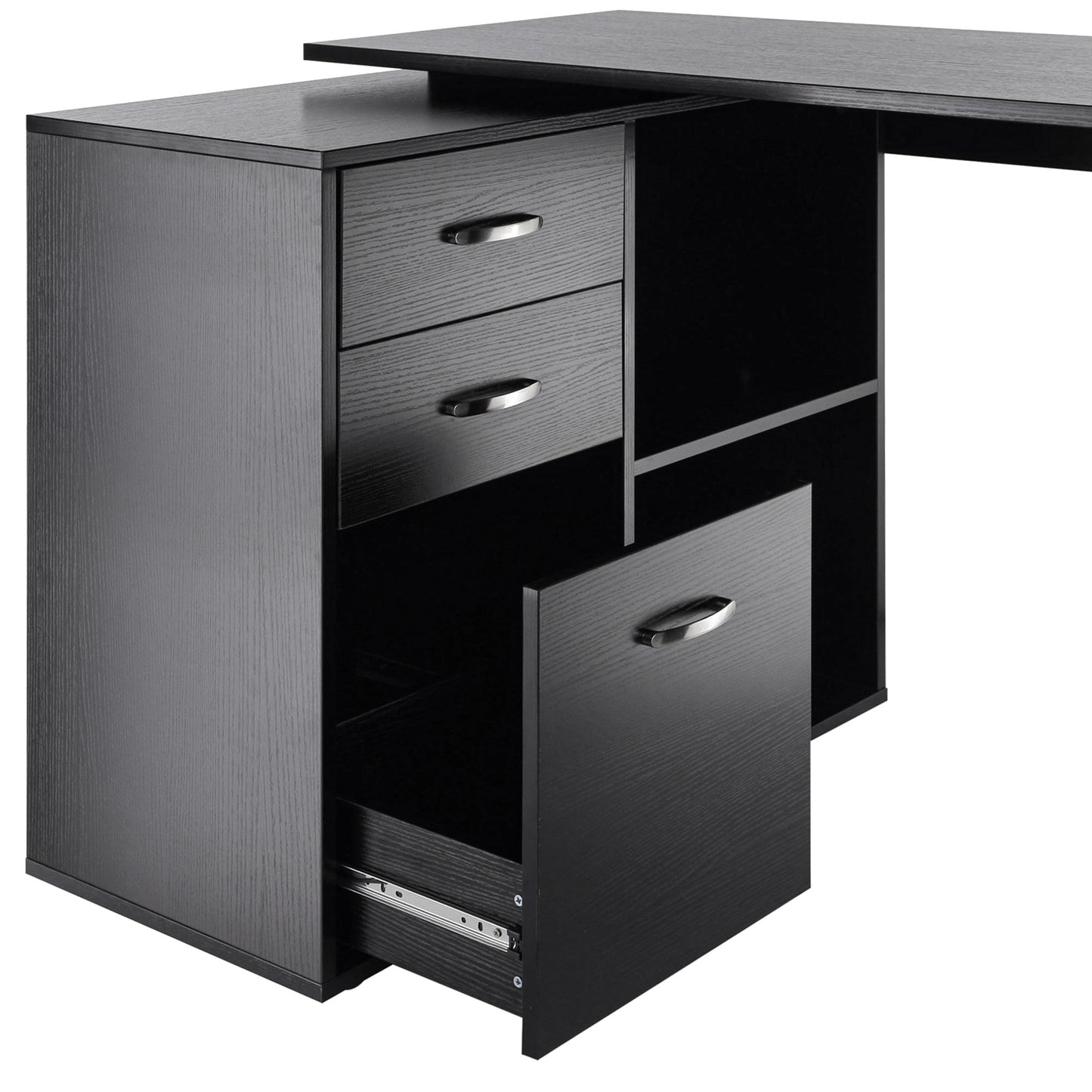 Computer Desk Table Workstation L Shape File Cabinet Black Home Office