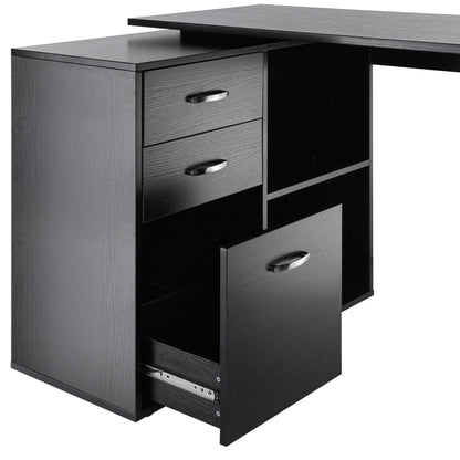 Computer Desk Table Workstation L Shape File Cabinet Black Home Office