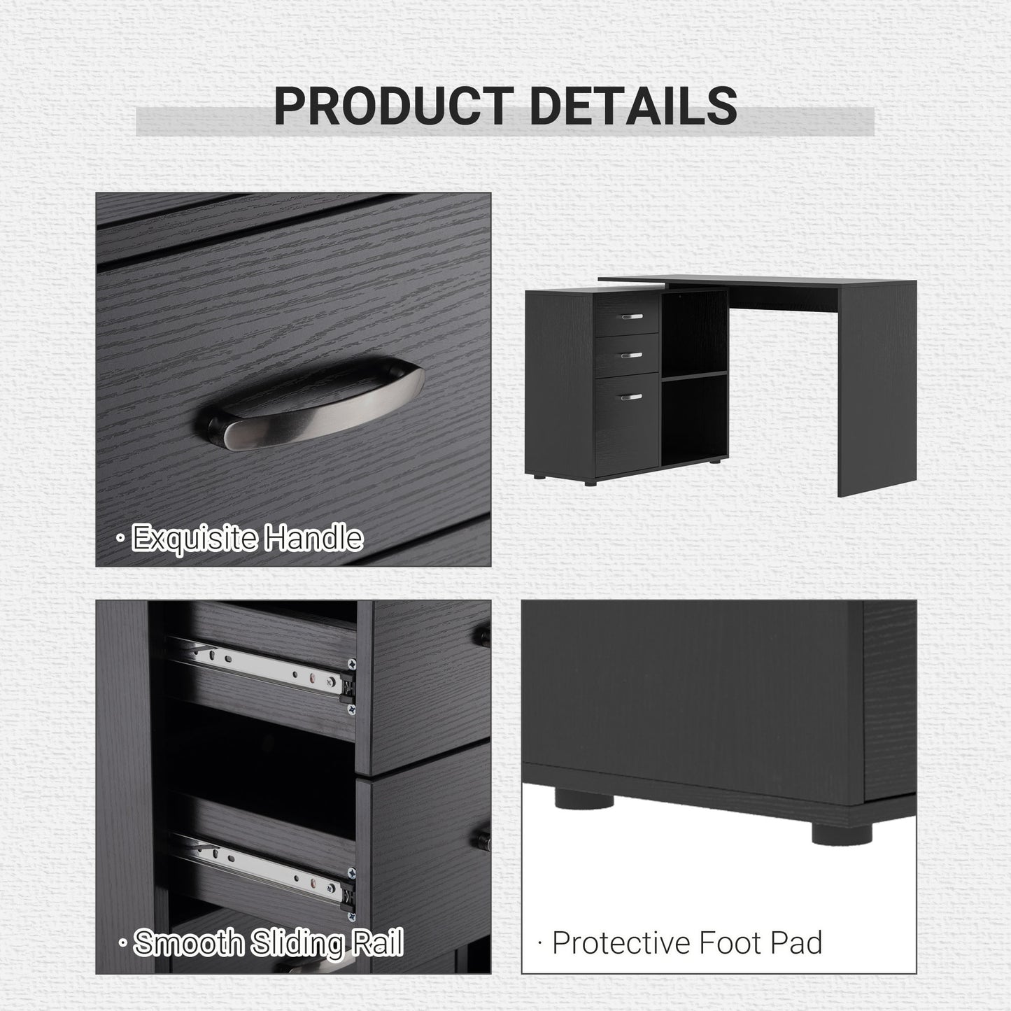 Computer Desk Table Workstation L Shape File Cabinet Black Home Office
