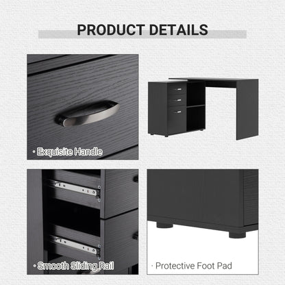 Computer Desk Table Workstation L Shape File Cabinet Black Home Office