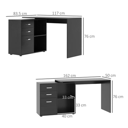 Computer Desk Table Workstation L Shape File Cabinet Black Home Office