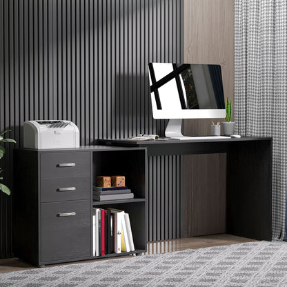 Computer Desk Table Workstation L Shape File Cabinet Black Home Office