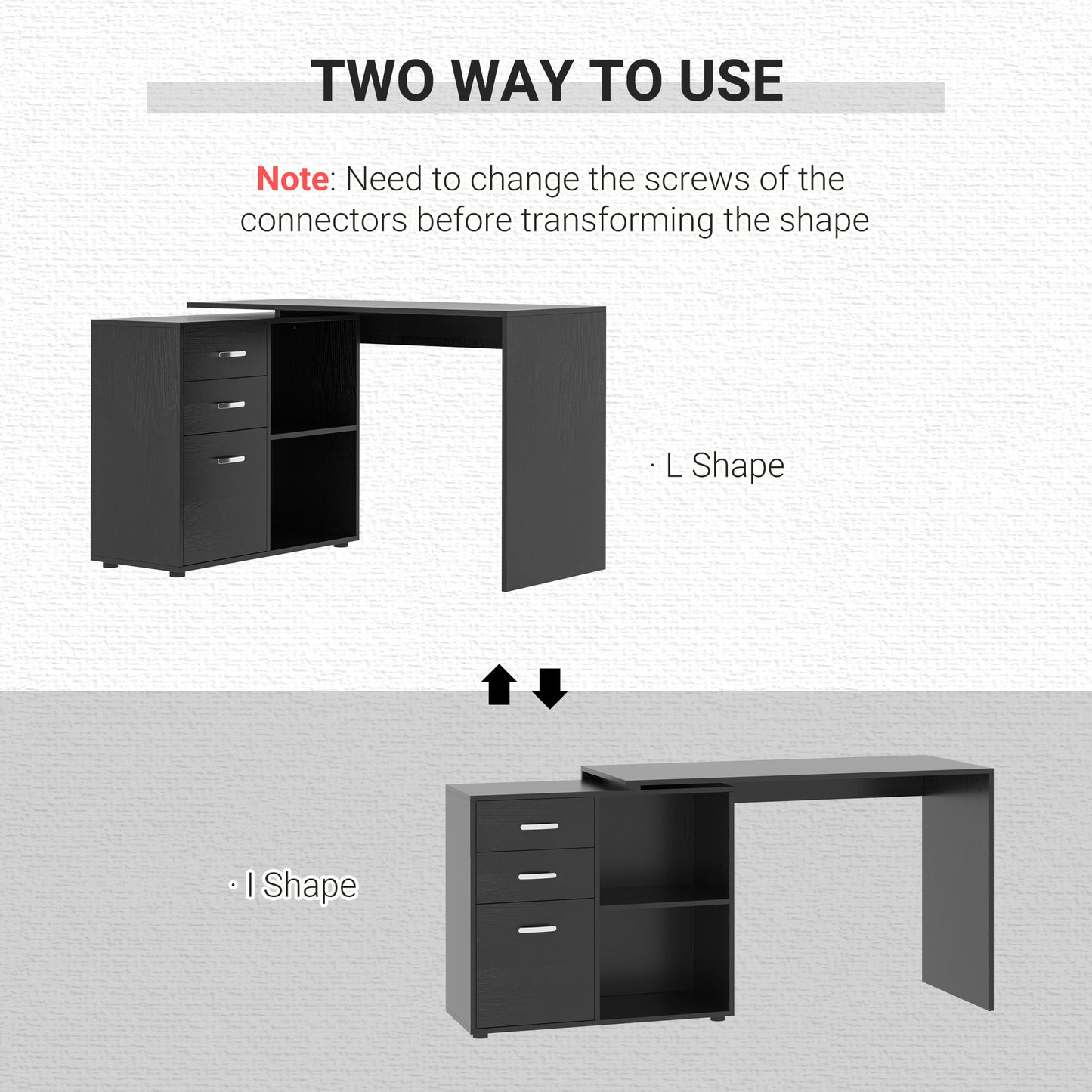 Computer Desk Table Workstation L Shape File Cabinet Black Home Office