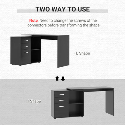 Computer Desk Table Workstation L Shape File Cabinet Black Home Office