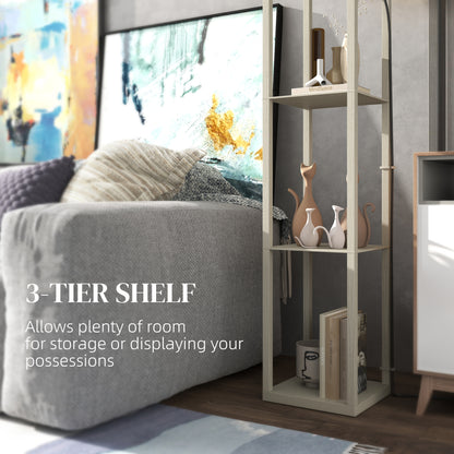 Modern Floor Lamp Light with 3 Shelves Fabric Lampshade Oak