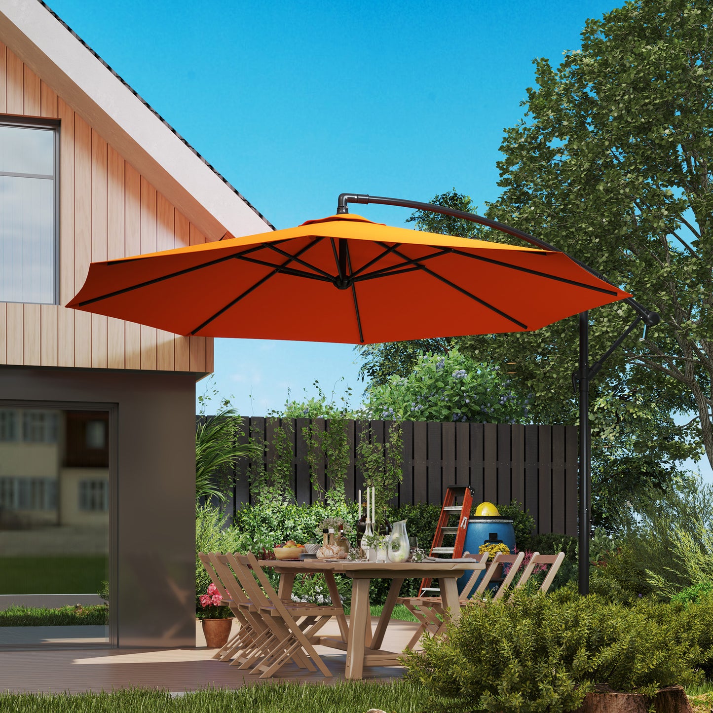 3(m) Cantilever Parasol Banana Umbrella w/ Crank, Orange