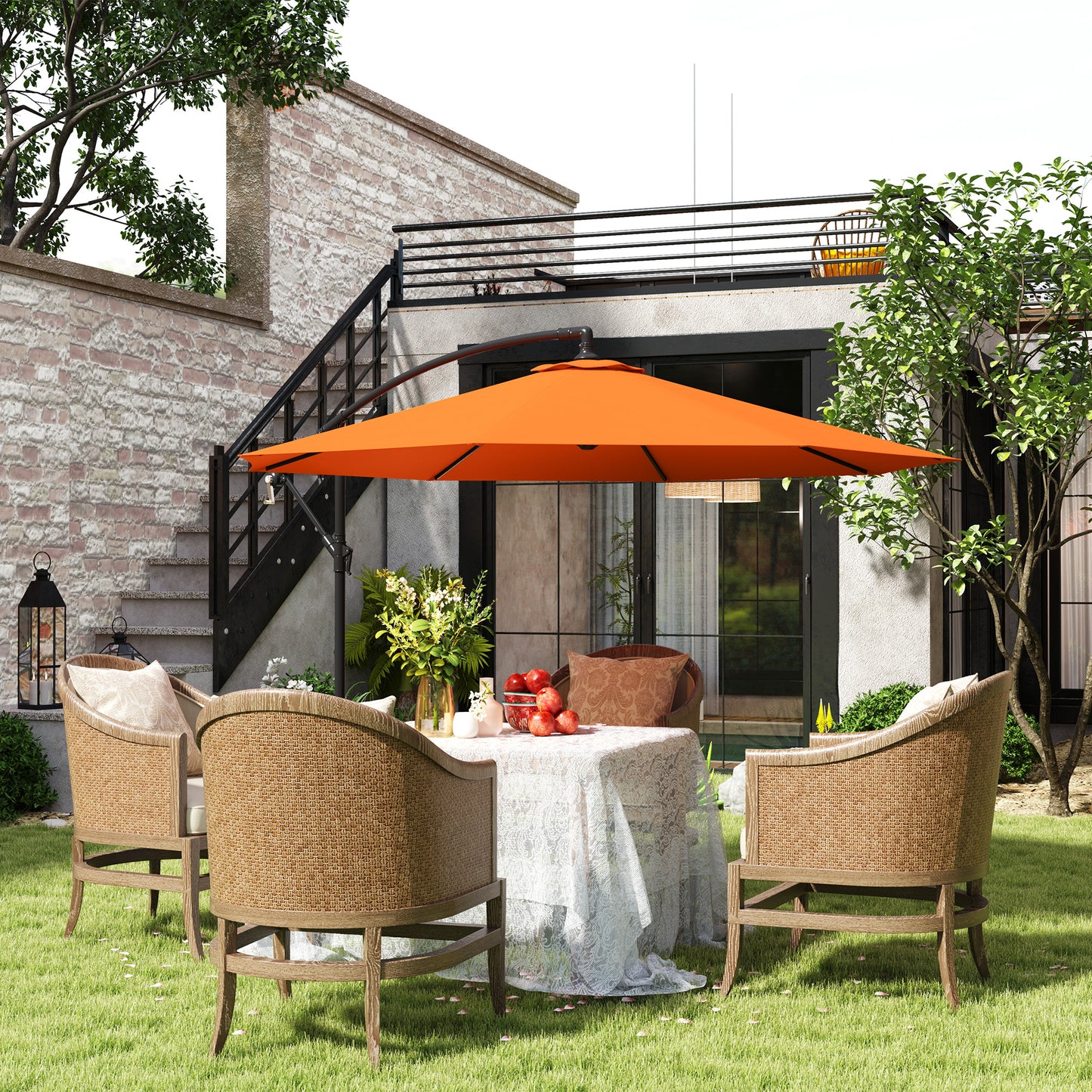 3(m) Cantilever Parasol Banana Umbrella w/ Crank, Orange
