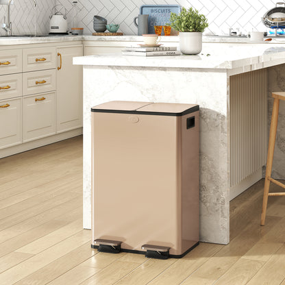 2 x 28L Dual Kitchen Bin Pedal Bin for Recycling and Waste, Gold Tone