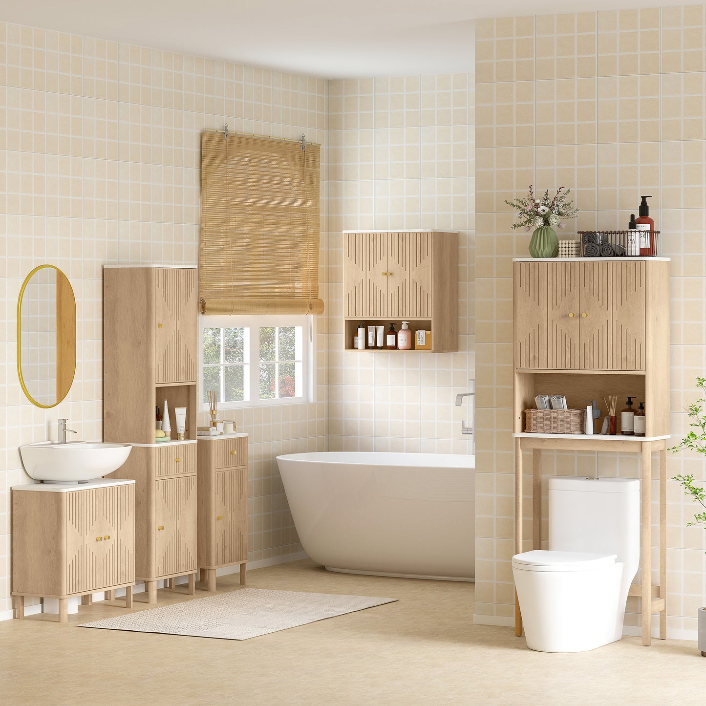 Under Sink Bathroom Cabinet for Basin without or with Pedestal, Oak