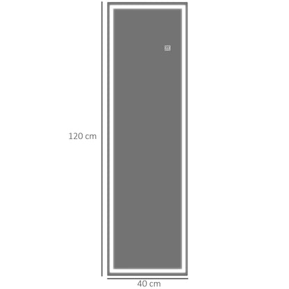 Dimming Full Length Mirror, 120 x 40cm Long Wall Mirror with 3 Colour LED, Smart Touch, Memory Function