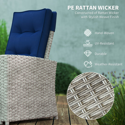 4 Piece Reclining Rattan Garden Furniture Set with Sofa, Glass Table, Blue