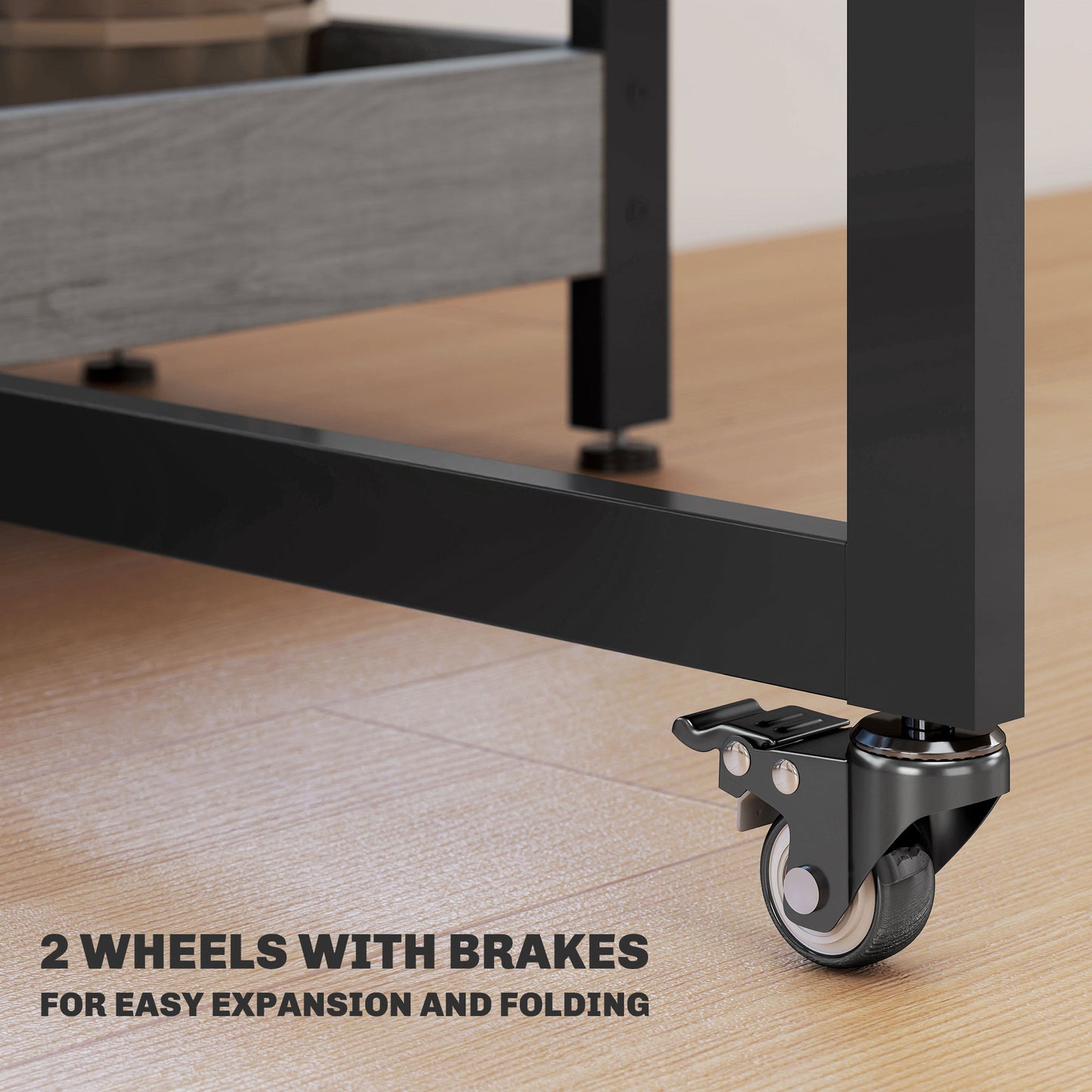 Folding Dining Table, Drop Leaf Table with Open Compartments, Grey