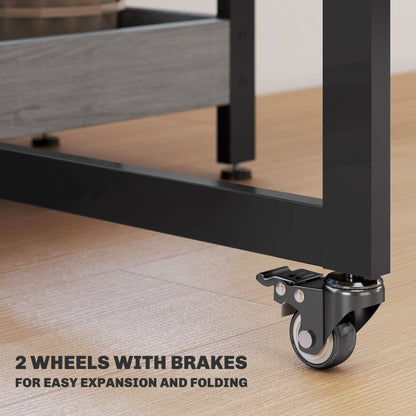 Folding Dining Table, Drop Leaf Table with Open Compartments, Grey
