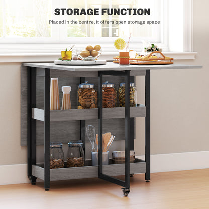 Folding Dining Table, Drop Leaf Table with Open Compartments, Grey