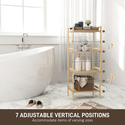 4-Tier Bamboo Bathroom Storage Shelf with Adjustable Rack, Natural