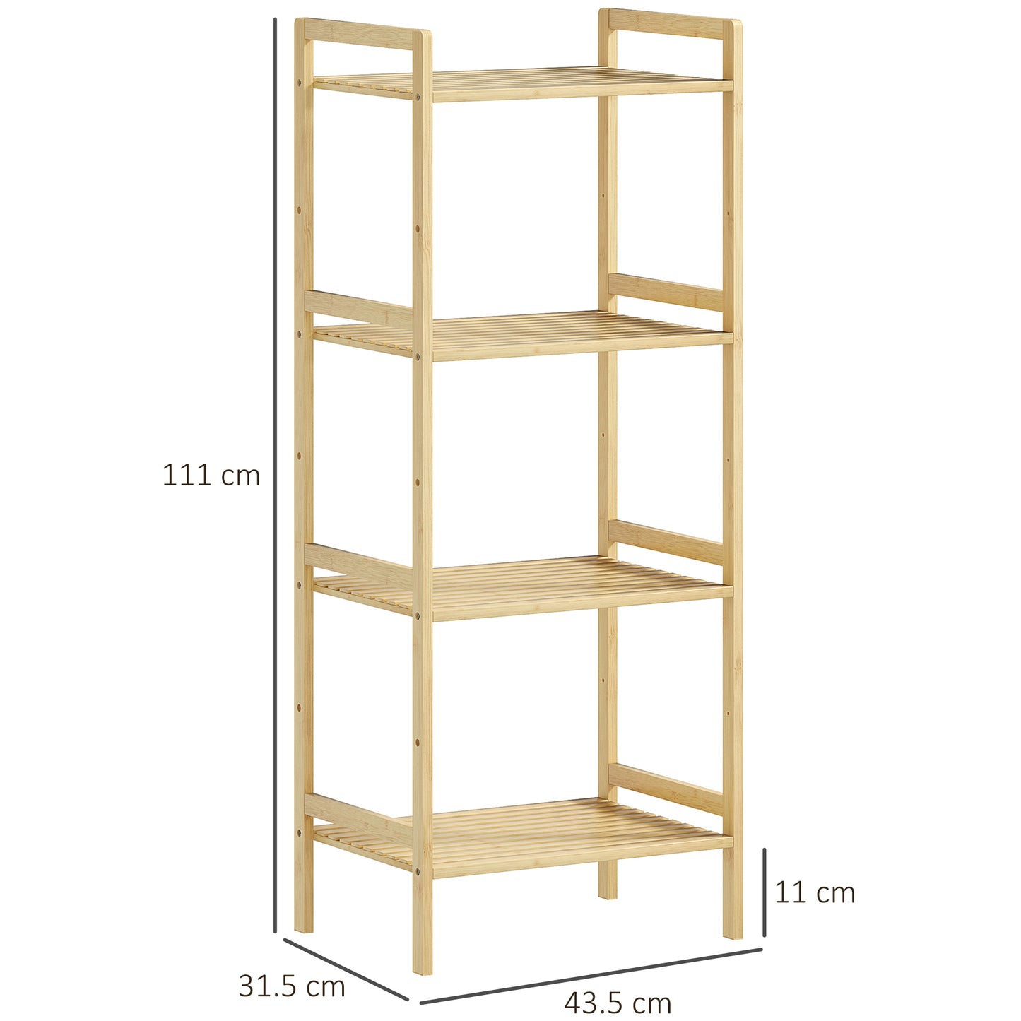 4-Tier Bamboo Bathroom Storage Shelf with Adjustable Rack, Natural