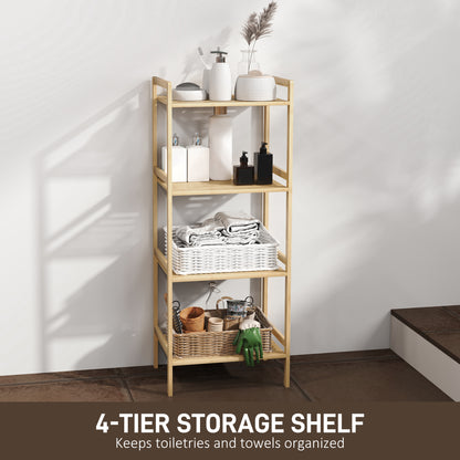 4-Tier Bamboo Bathroom Storage Shelf with Adjustable Rack, Natural