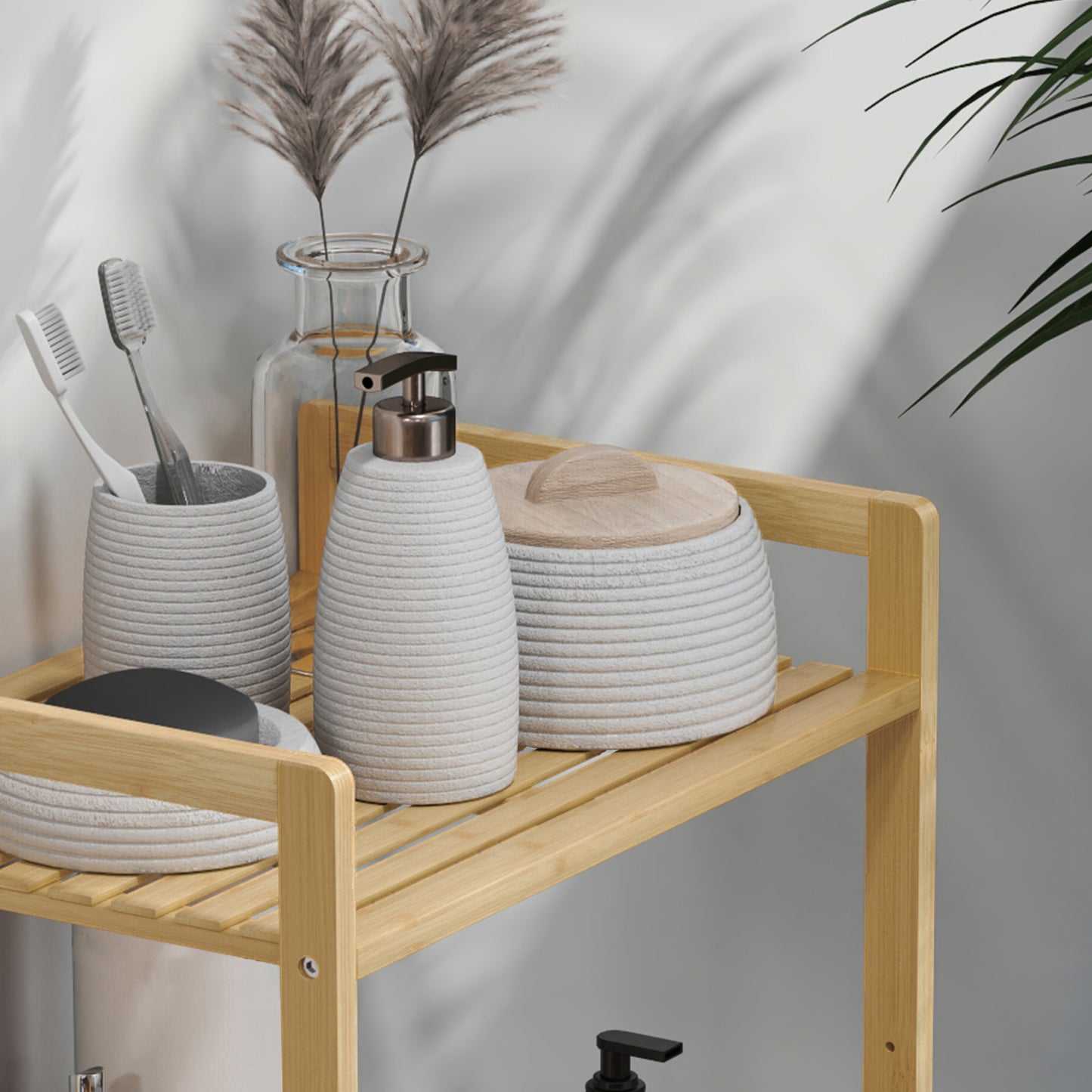 4-Tier Bamboo Bathroom Storage Shelf with Adjustable Rack, Natural