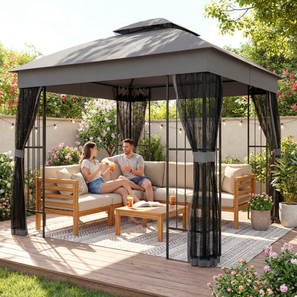 3 x 3 m Garden Gazebo with Shelves, UPF50+ Permanent Gazebo