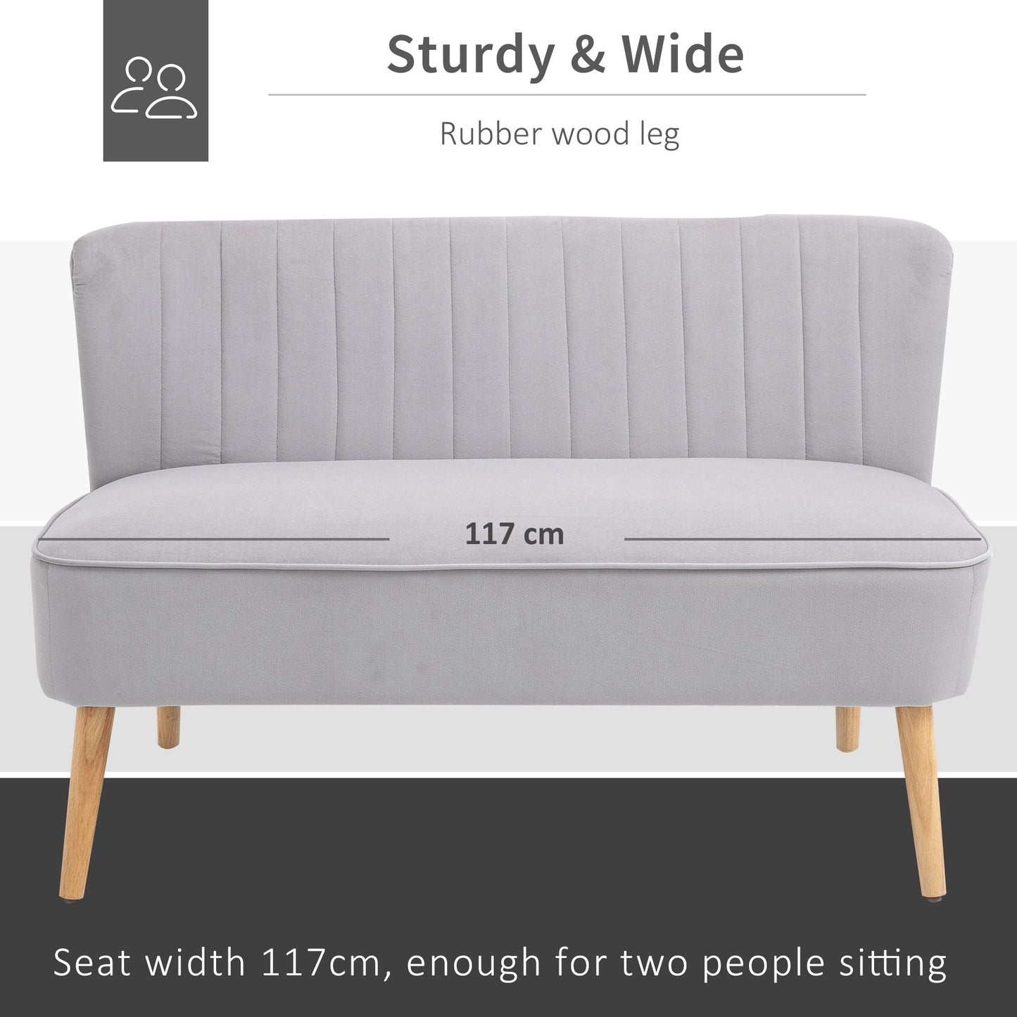 Velvet-Feel Double Sofa w/ Wood Frame Foam Padding