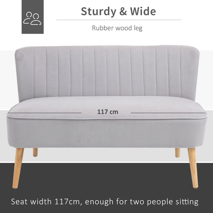 Velvet-Feel Double Sofa w/ Wood Frame Foam Padding