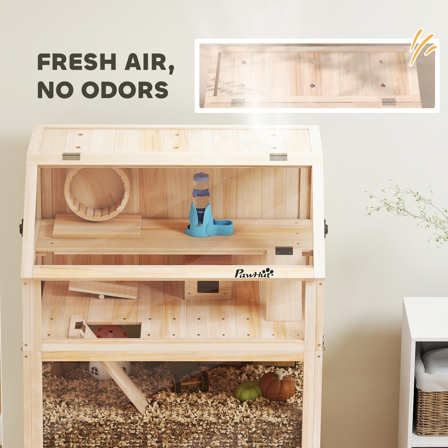 Wooden 3 Tier Hamster Cage with Storage Shelf for Dwarf, Gerbil