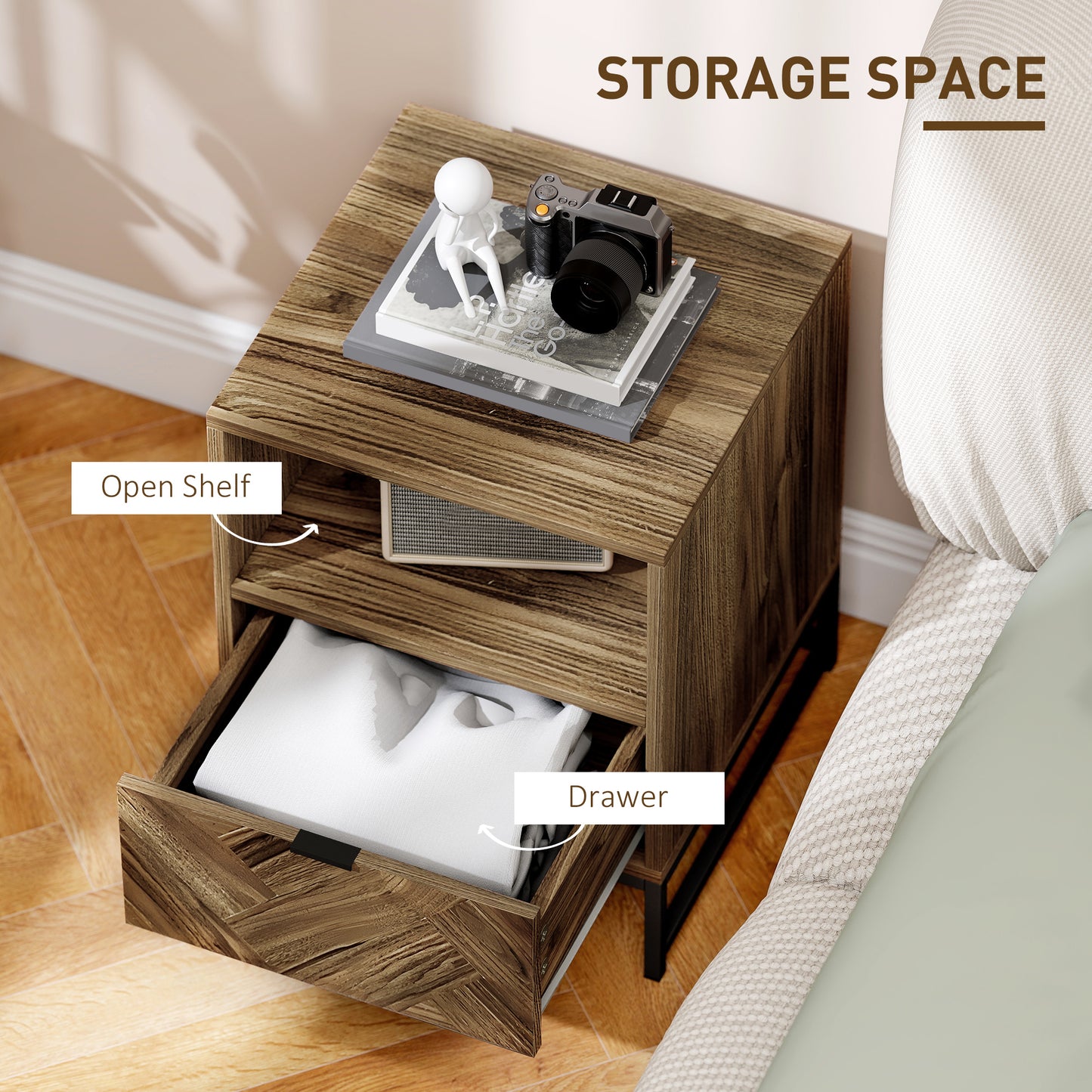 Bedside Table, Sofa Side Table with Drawer for Bedroom, Brown