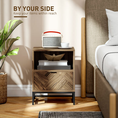 Bedside Table, Sofa Side Table with Drawer for Bedroom, Brown
