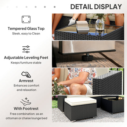 Garden Furniture Set w/ Padded Cushions Corner Sofa Set, Black