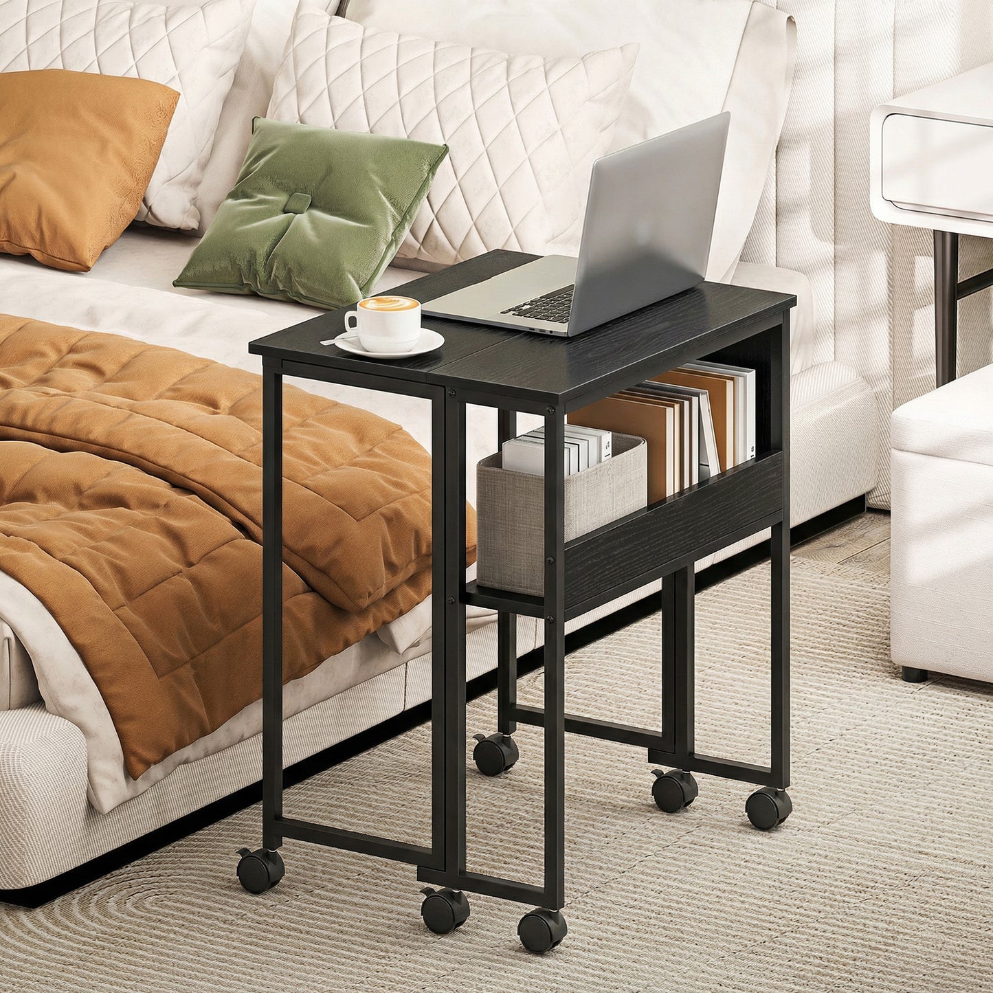 63 cm Foldable Computer Desk on Wheels for Small Spaces Black