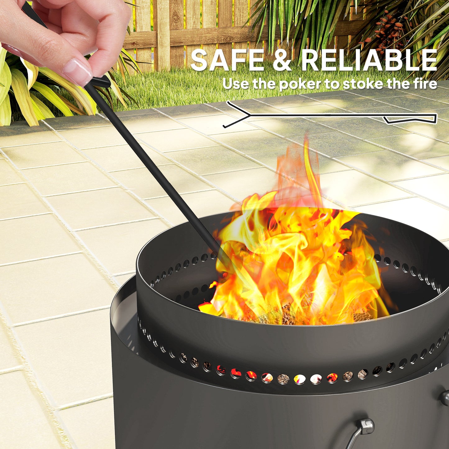 37cm Smokeless Wood Burning Firepit Metal Fire Pit, Dark Grey