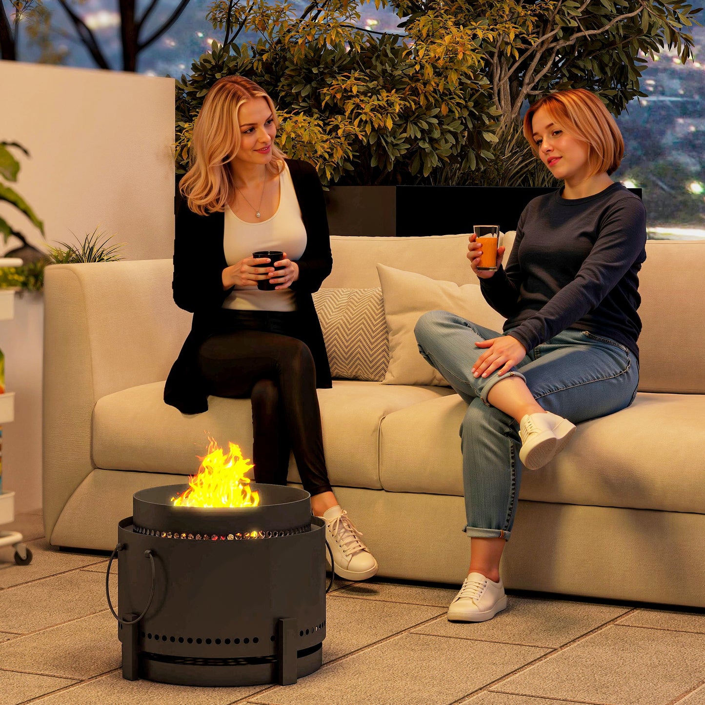 37cm Smokeless Wood Burning Firepit Metal Fire Pit, Dark Grey