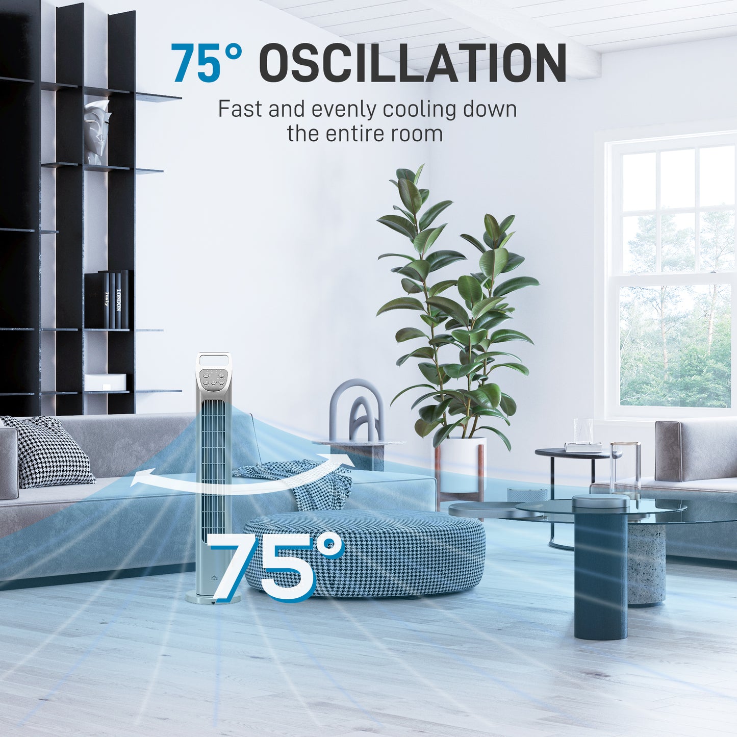 Oscillating Tower Fan Floor Fan with 4H Timer for Home Office Silver