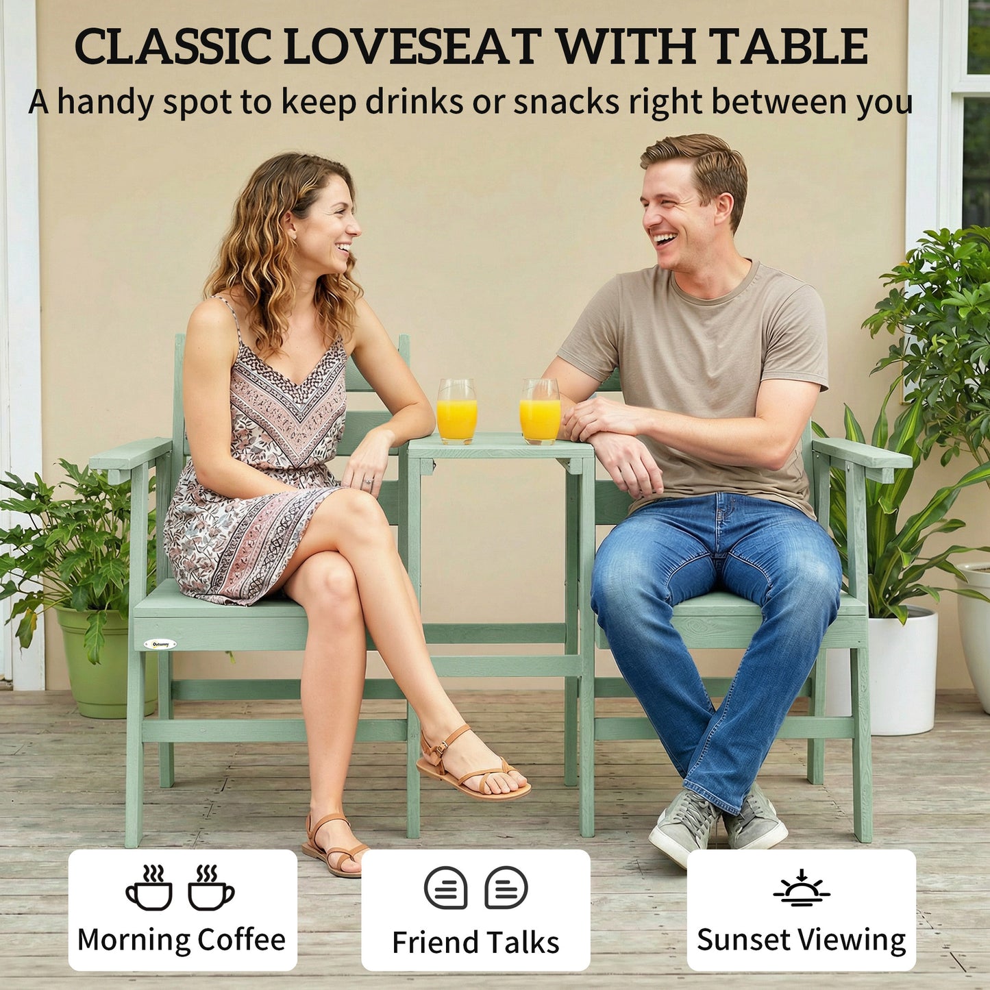 Garden Loveseat, Embossed Wood Jack and Jill Garden Seat, Green